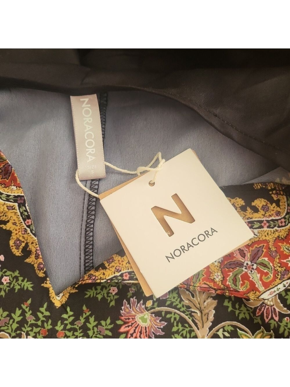 Noracora Black Floral Boho Midi Dress Small Embroidered Border NWT - Picture 7 of 8